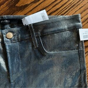 J Brand Leather Snake Embossed Pants Metallic Blue Straight Leg Size 30🌸
